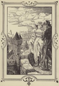 "Annoure brakte kongen ut på brystningene" (litho) av Dora Curtis