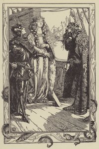 Kong Anguish gir Isolt til Sir Tristram (litho) av Dora Curtis