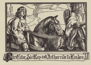 Sir Ector, Sir Kay og Arthur sykler til London