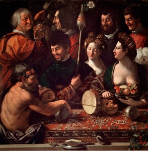 Bambocciata (burlesk maleri). Hekseri eller allegori om Hercules. Maleri av Giovanni Luteri dit Dosso Dossi (ca. 1479-1542). 1500-tallets søn. 143x144 cm Galleria degli Uffizi (Kontorer), Firenze, Italia.