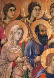 Maesta 'of Duccio altertavle i katedralen i Siena av Duccio di Buoninsegna (cirka 1255 - før 1319), tempera på tre, 212x425 cm, detalj av Duccio di Buoninsegna