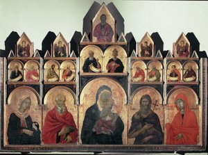 Polyptych n 47 - St Agnese, St John, jomfru med barn, St John the Baptist og St Mary Magdalena - tempera på panel av Duccio di Buoninsegna