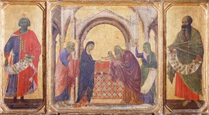 Solomon, presentation at the Temple and the Prophet Malachi, detail from predella of the Maesta