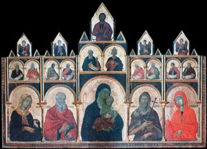 Den hellige jomfru med Kristusbarnet og de hellige, c1278-1318 av Duccio di Buoninsegna