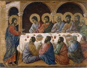 The Passion of Christ - Baksiden av altertavlen. Olje på panel av Duccio di Buoninsegna