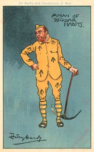 Forbrytelse og straff: fange som holder en hakke (chromolitho) av Dudley Hardy