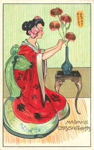 Madame Chrysanthemum, fra romanen av Pierre Loti (farge litho) av Dudley Hardy