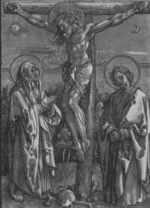 Kristus på korset med jomfruen og den hellige Johannes, 1500-1550. av Dürer School.
