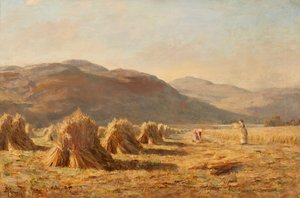 Høsting nær Dumyat, Ochil Hills (olje på lerret) av Duncan Cameron