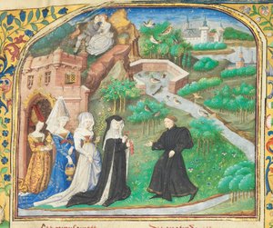 Side fra "La Belle Dame Sans Merci" av Alain Chartier, Paris, tidlig på 1400-tallet