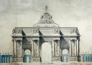 Arc de Triomphe, etter design av Claude Perrault (1613-78) (akvarell og gouache på papir) av Dupouy Dupouy