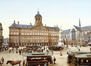 Det kongelige palass i Amsterdam fra Damplassen, 1890-1900