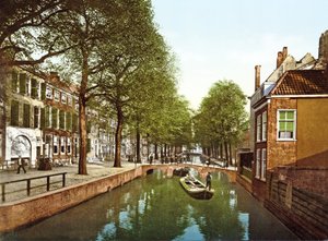 Utsikt nedover en kanal i Haag, 1890-1900