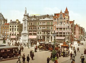 Utsikt over Dam-plassen i Amsterdam, 1890-1900