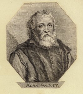 Adam Van Oort, født som Adam van Noort, en belgisk kunstner. Gravert av Johann Georg Waldreich av Dutch School