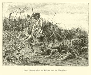 Charles Martel kjemper mot friserne på Middelzee av Dutch School