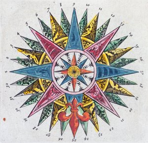 Compass Rose, fra en Blaue Atlas, utgitt i Amsterdam, 1697