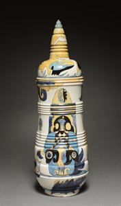 Tildekket krukke, designet av Theodorus A. C. Colenbrander (1841-1930), laget av Rozenburg Factory, Nederland av Dutch School