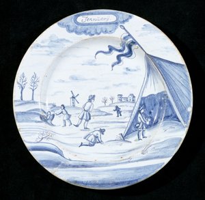 Delftvareplate som viser januar måned (tinnglasert lertøy) av Dutch School
