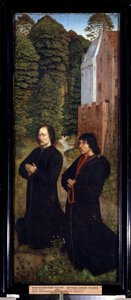 ""To givere, medlemmer av et laug av skomakere"" Maleri på tre fra den nederlandske skolen fra 1400-tallet (mester i Saint Crispin) Pushkin-museet tidlig på 1500-tallet, Moskva av Dutch School