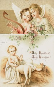 Nederlandsk julekort (fargelitografi) av Dutch School