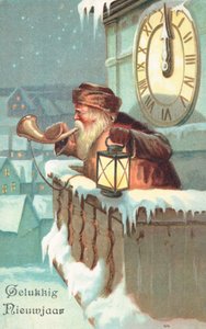 Nederlandsk nyttårskort (fargelitografi) av Dutch School