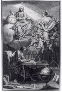 Frontispice av Elemens de la Philosophie de Neuton av Voltaire (1694-1778) utgitt i Amsterdam, 1738 av Dutch School