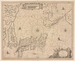 Kart over Japan, en ny og nøyaktig beskrivelse av Japan, landet Eson og de tilstøtende øyene fra Snowy Discovery av Dutch School