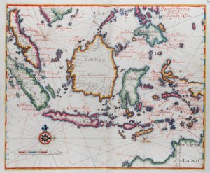 Kart som viser Borneo, Clebes (Sulawesi), Java og andre indonesiske øyer. av Dutch School