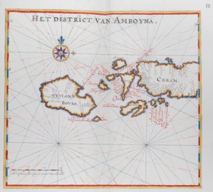 Kart som viser øyene Bouro og Ceram (Seram), Indonesia. av Dutch School