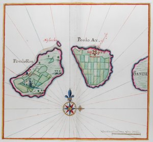 Kart som viser to av Banda-øyene. av Dutch School