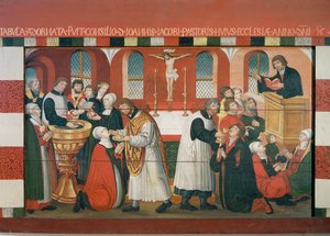 Martin Luther forkynner, detalj fra altertavlen til Torslunde kirke