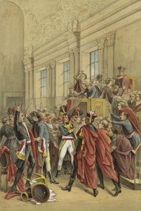 Napoleon kaster ut rådet av fem hundre fra sine kamre, kuppet av 18 Brumaire, 1799 av Dutch School
