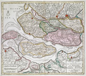 Nytt kart over den sørvestlige delen av Holland, inkludert fogdene i Voorne, Putten, etc. [Trettiseks kart over Nederland]Isaak Tirion Mellom 1739 og 1757. av Dutch School