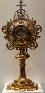 Relikvieskrin av Saint Antoine, Abbe og Saint Christophe, martyr, laget i de sørlige lavlandene, 1579, Cathedral Treasury, St. Michael and St. Gudula Cathedral (metallarbeid) av Dutch School