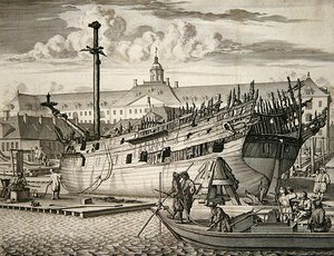 Skip som tok fyr foran Marine Arsenal til det nederlandske østindiske kompaniet av Dutch School