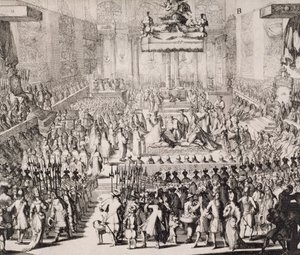 Kroningen av William av Orange (1650-1702) og Mary (1662-94), i Westminster Abbey, 21. april 1689 av Dutch School