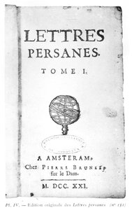 Tittelsiden til The Persian Letters av Charles de Montesquieu (1689-1755) 1721 av Dutch School