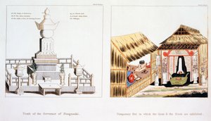 Graven til guvernøren i Nagasaki, og andre begravelsesgjenstander, fra Illustrasjoner av Japan av Issac Titsingh, utgitt London 1822 av Dutch School