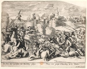 Enniskillen-garnisonens seier over irerne i 1689, ca. 1691 av Dutch School