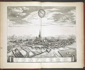Utsikt over Strasbourg fra "Byen i hele Øvre Tyskland Illustrerende og berømte tavler gamle og nye mest nøyaktig utdypet" av Dutch School