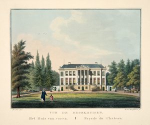 Vue de Broekhuisen. Huset fra forsiden. Fasade du Chateau av Dutch School