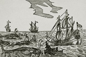 Hvalfangstskip, fra Jacob Segersz van der Brugges "Journael" av Dutch School