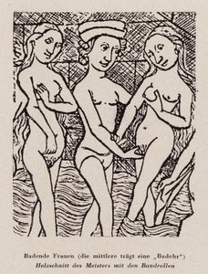 Kvinner bader (tresnitt) av Dutch School