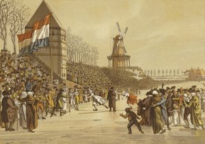 Skøyteløp for kvinner, Leeuwarden, Nederland, 1805 av Dutch School