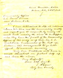 Brev fra EA Carr, Helena, Arkansas, til kommandanten for amerikanske marinestyrker nær Helena, Arkansas, 2. oktober 1862 av E.A. Carr