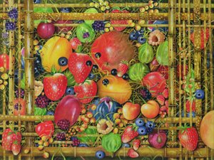Fruit in Bamboo Box, 1999 (akryl på lerret) av E.B. Watts