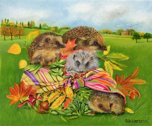 Hedgehogs Inside Scarf, 2000 (akryl på lerret) av E.B. Watts