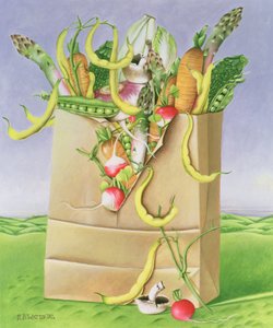 Papirpose med grønnsaker, 1992 (akryl) av E.B. Watts