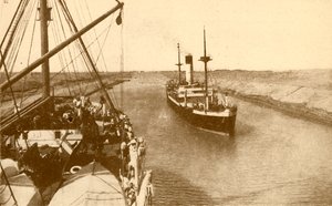 Steamers passerer i Suez-kanalen, c1930.